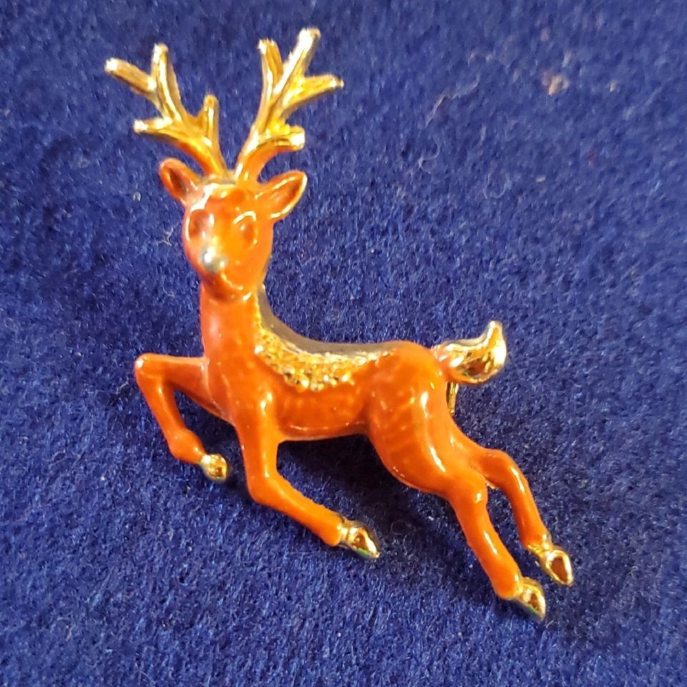 Orange and Gold Reindeer Brooch
